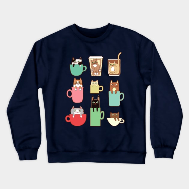 Coffee Cats! Crewneck Sweatshirt by pinkowlet